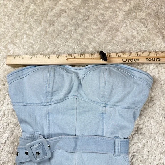 Denim Blvd Strapless Romper Medium Jumpsuit Belted Casual Night Out Western - Picture 6 of 13